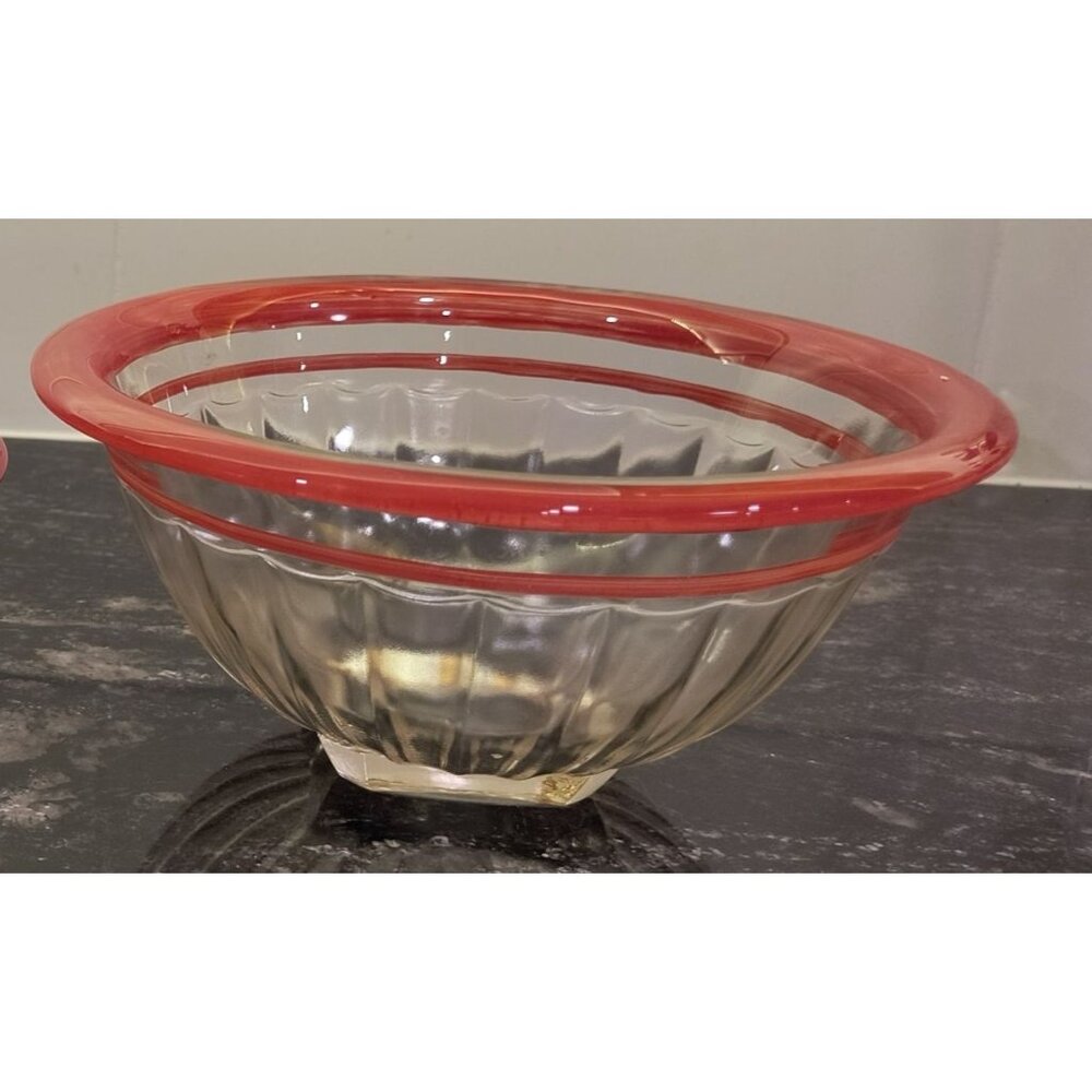 Vintage Hazel Atlas MCM Red Rim Rolled Edge & Fluted Nesting Mixing Bowl 8”